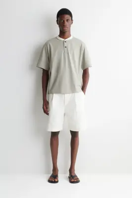 T-SHIRT HENLEY RAYÉ EN COTON - BLANC / NOIR / RAYURE — photo 3