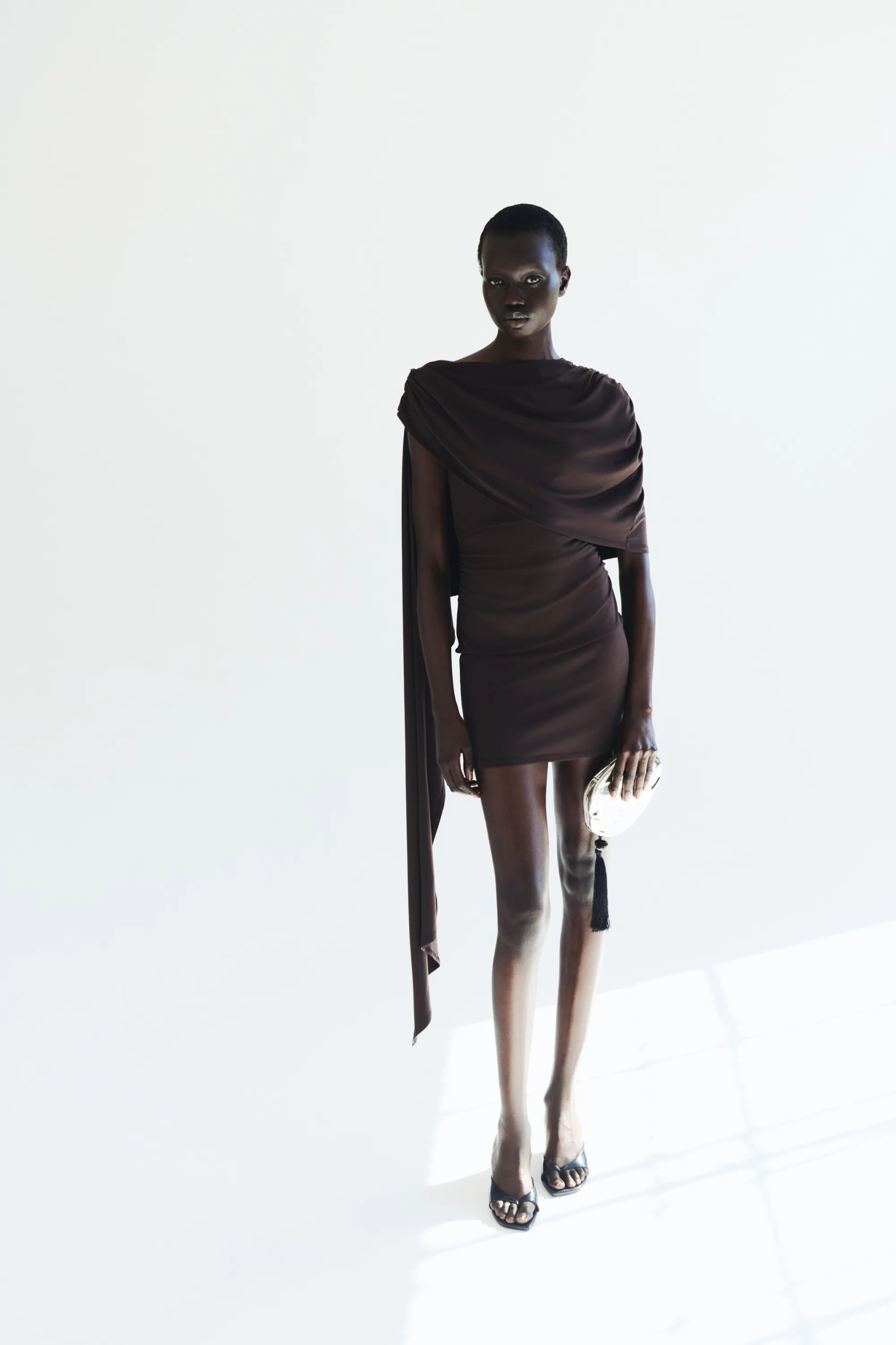 Robe drapée avec détail façon cape - Marron foncé