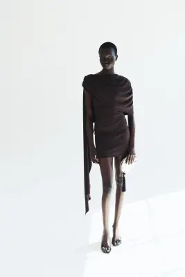 Robe drapée avec détail façon cape - Marron foncé — photo 1