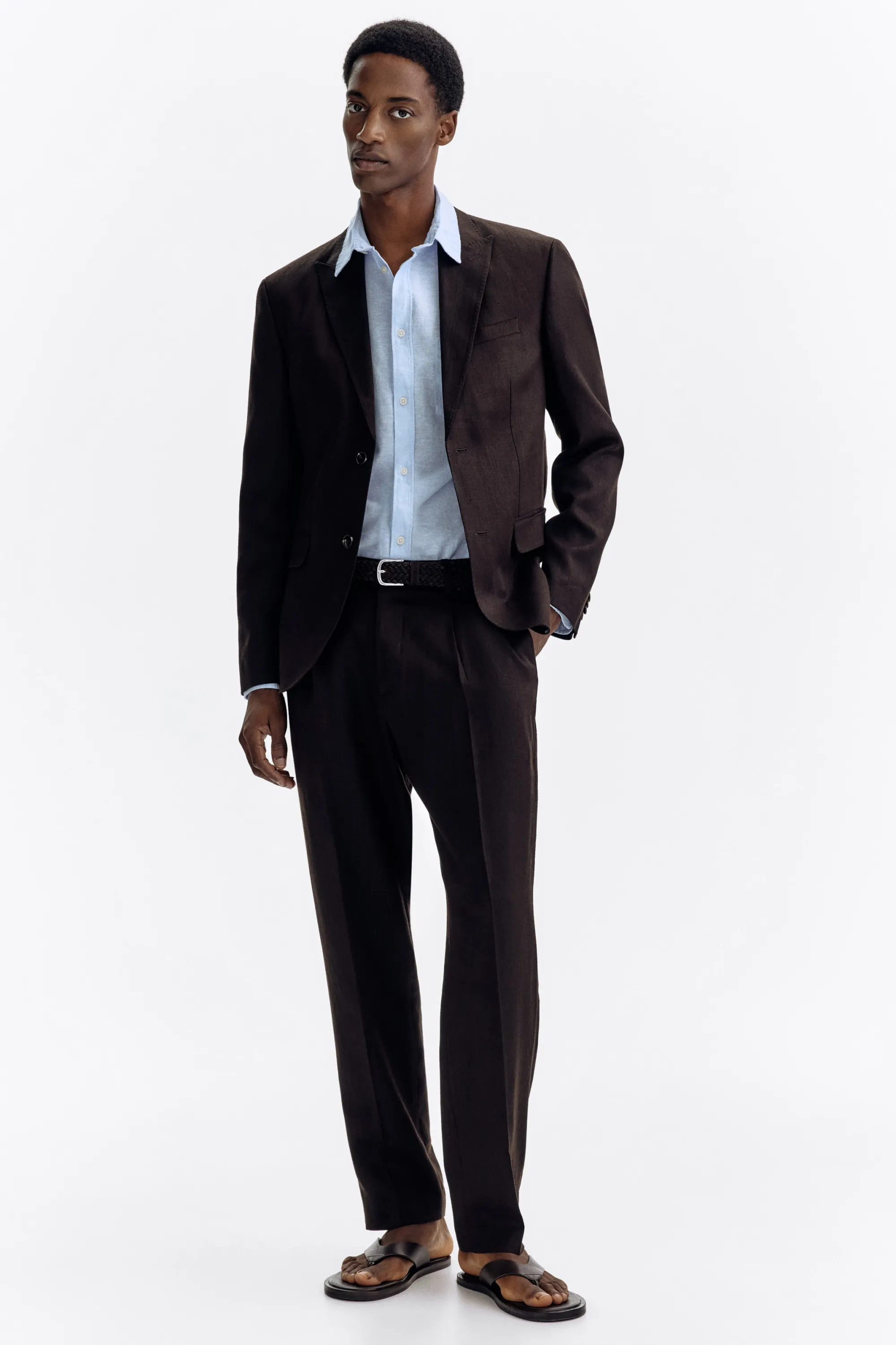 Veste Regular Fit en lin mélangé - Marron foncé