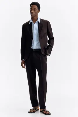 Veste Regular Fit en lin mélangé - Marron foncé — photo 1