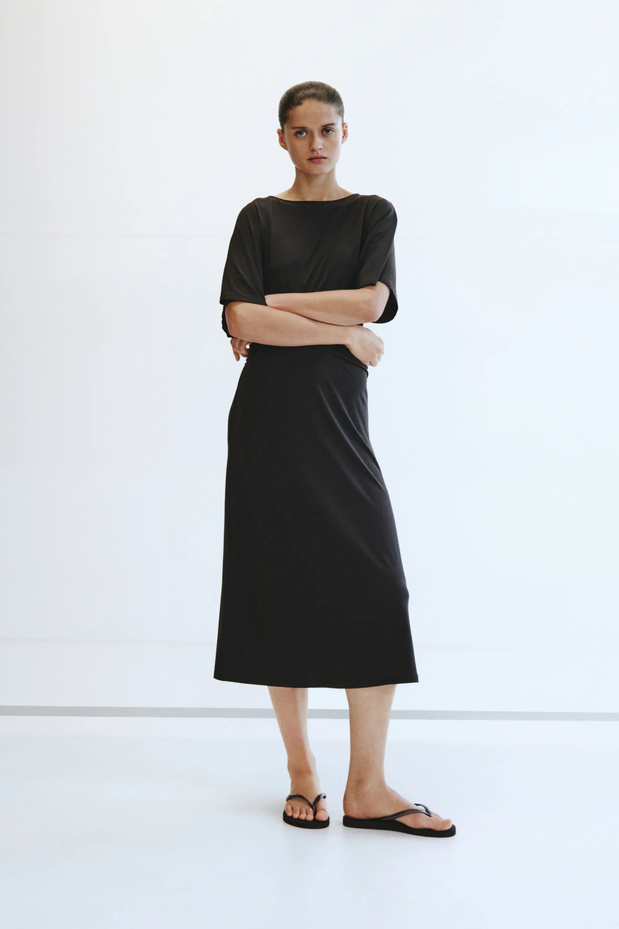 Robe T-shirt drapée - Marron foncé
