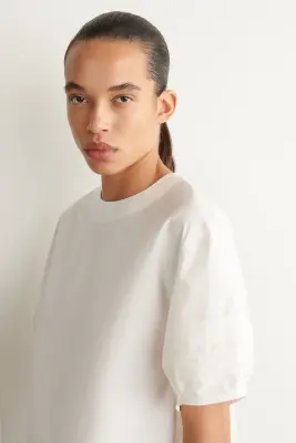 BLOUSE À PLIS NERVURÉS EN COTON - ÉCRU — photo 3