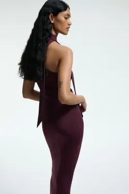 Robe asymétrique à effet drapé - Rouge prune — photo 3