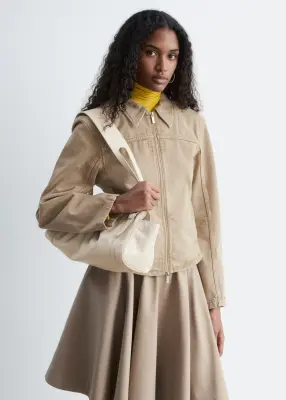 Veste zippée et ajustée en jean - Beige — photo 3
