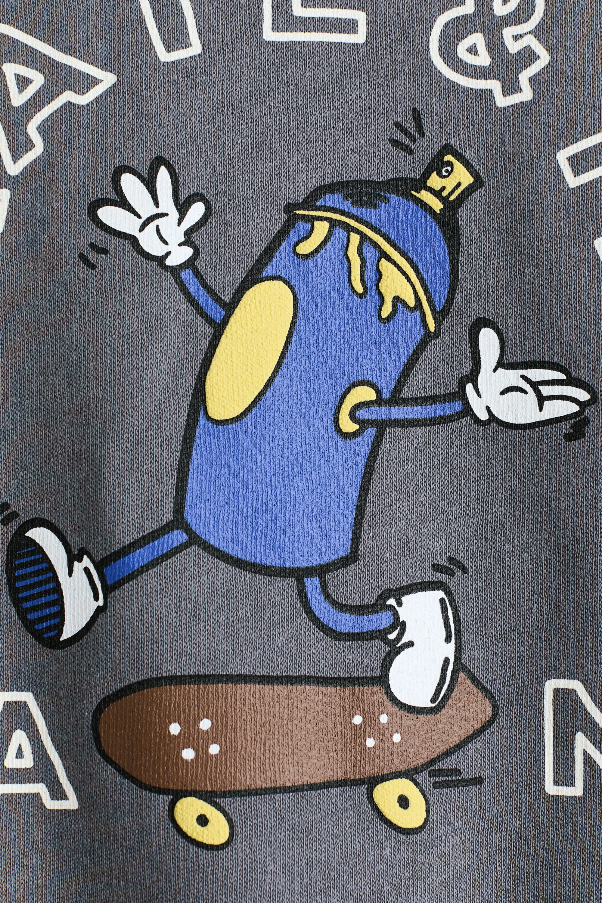 Sweat à motif imprimé avec intérieur brossé - Gris foncé/Skate