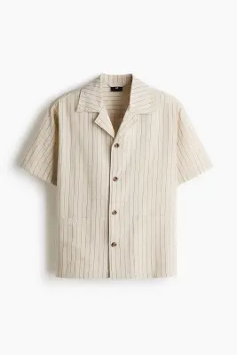 Ensemble chemise et short en lin mélangé - Beige/rayé — photo 4