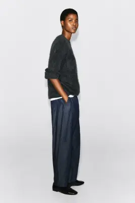 PANTALON BARREL EN DENIM À TAILLE ÉLASTIQUÉE - BLEU FONCÉ — photo 4