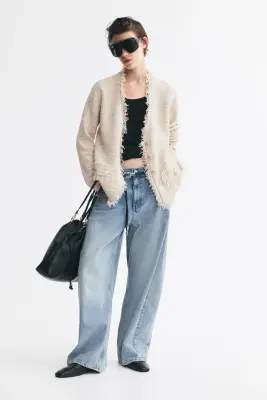 Gilet frangé en maille nattée - Beige ancien clair — photo 2