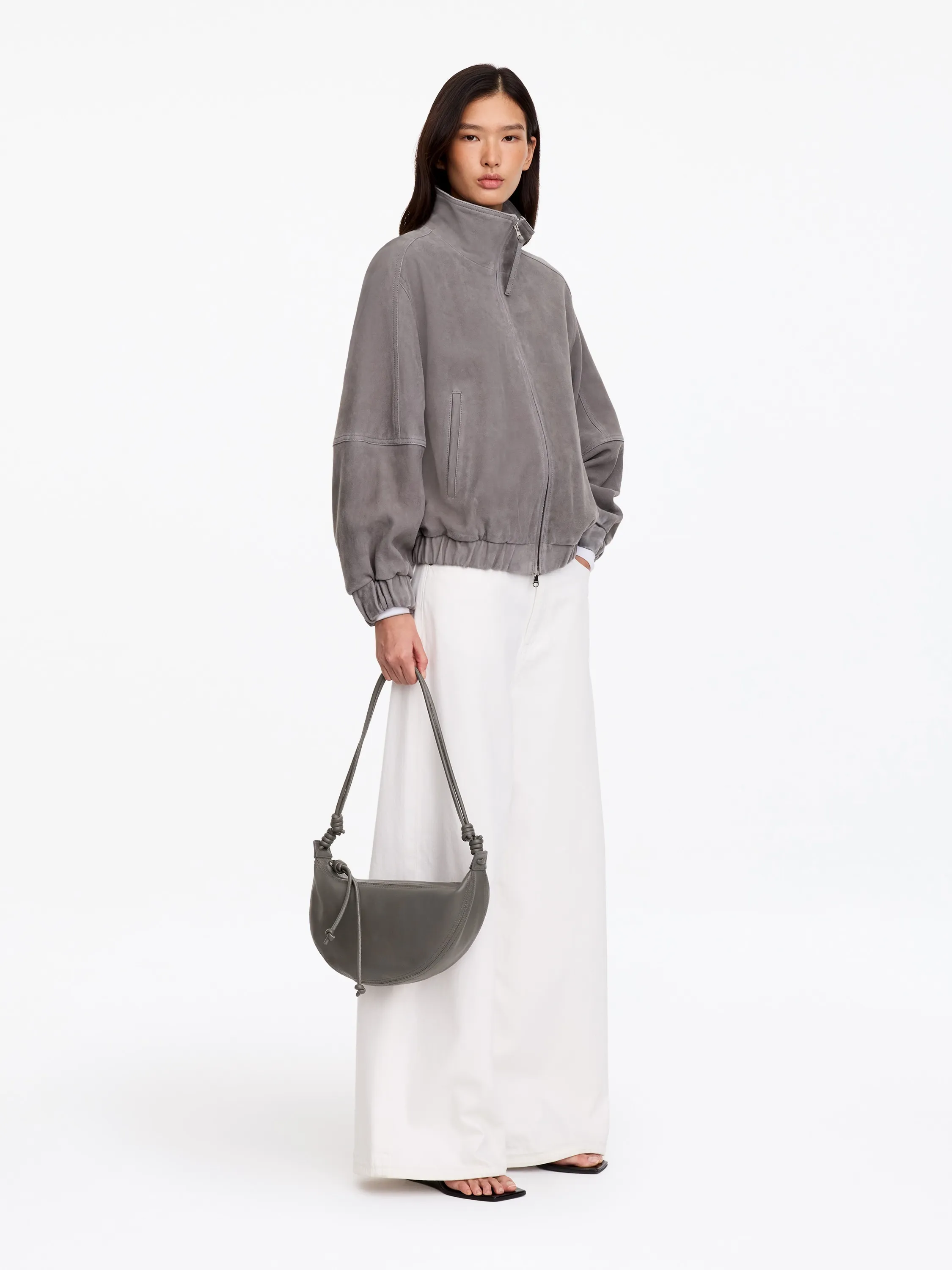 Sac demi-lune en cuir - gris