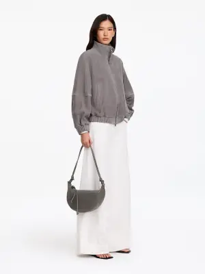 Sac demi-lune en cuir - gris — photo 1