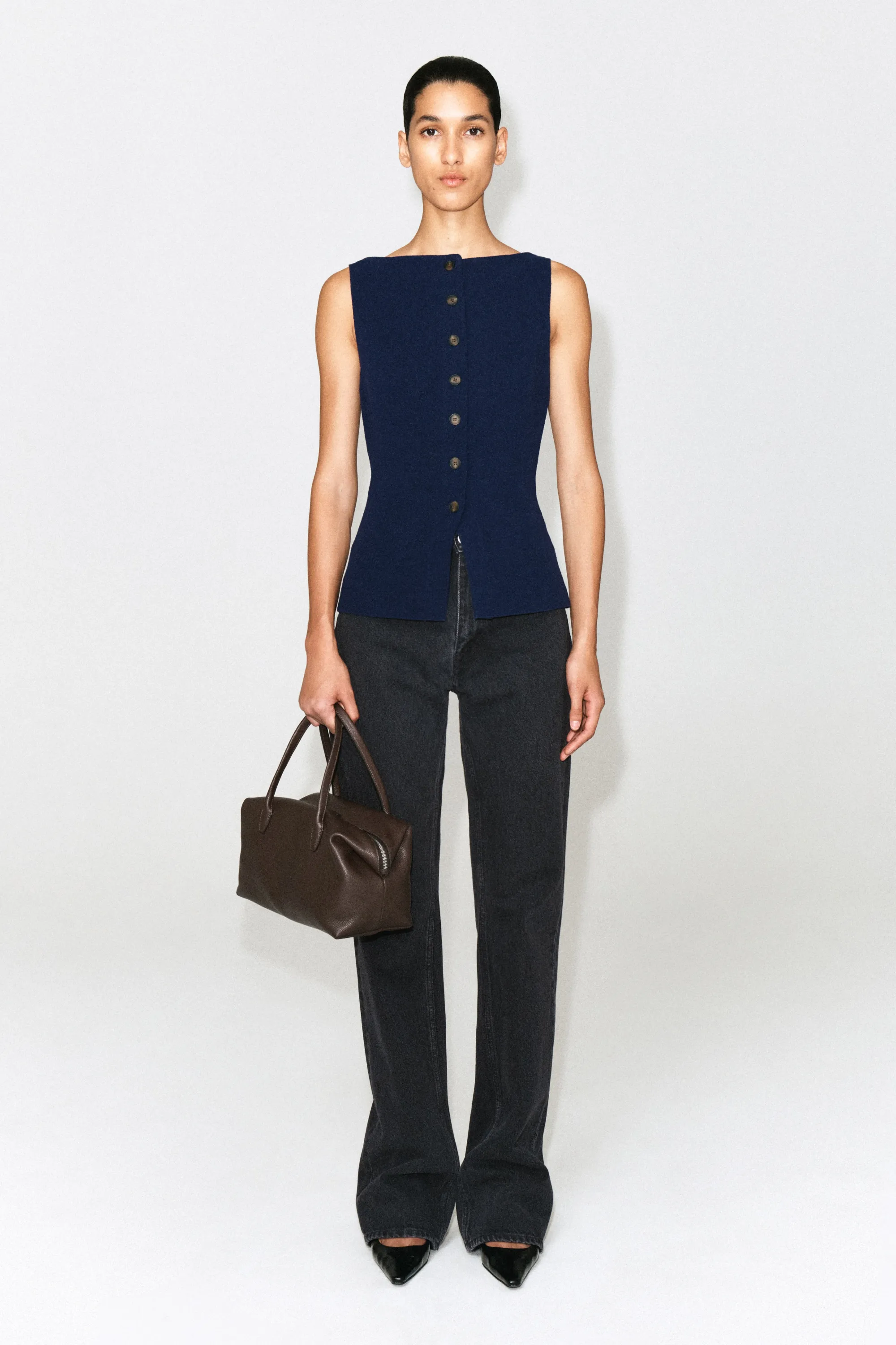 GILET EN CRÊPE DE COTON MÉLANGÉ - BLEU MARINE