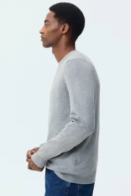 Pull Regular Fit en maille fine - Gris chiné — photo 3