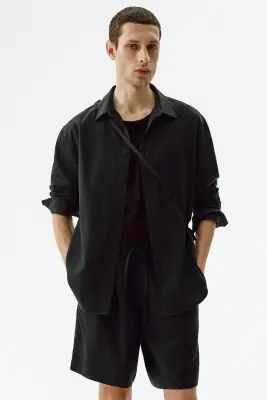Short Relaxed Fit en lin mélangé - Noir — photo 2