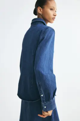 Chemise brodée en denim - Bleu denim/bleu marine — photo 3