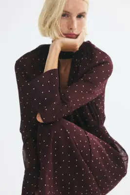 Robe avec col écharpe - Bordeaux/pois — photo 2