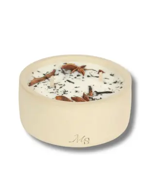 Bougie fleurie et pot en grès, parfum Thé & Pain d'Épices — photo 1