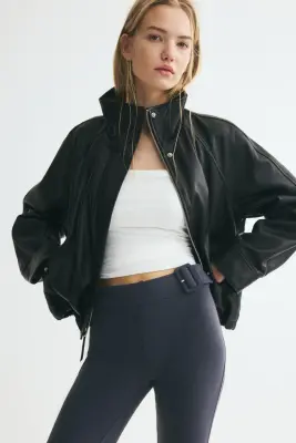 Pantalon en nylon avec détail de ceinture - Bleu foncé — photo 3