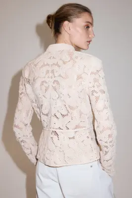 Veste en résille avec applications - Beige clair — photo 3