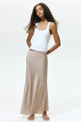 Jupe maxi en satin froissé - Beige — photo 1