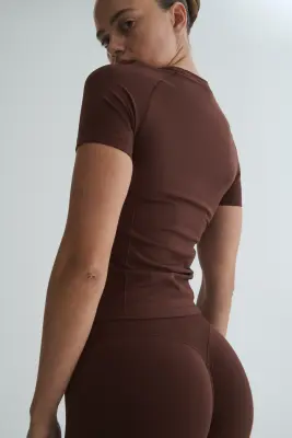 Seamless Slim Fit Sports T-shirt with DryMove™ - Marron — photo 3