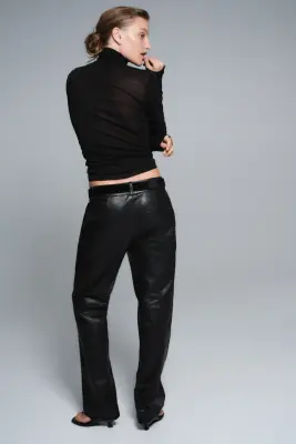 Pantalon chic en cuir - Noir — photo 3