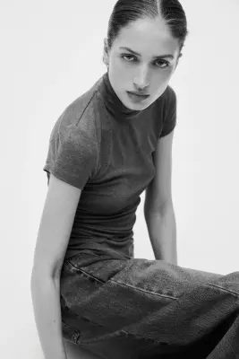 Top à col cheminée en viscose - Gris chiné — photo 2