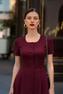 Rina Midi Dress - Bordeaux — photo 3