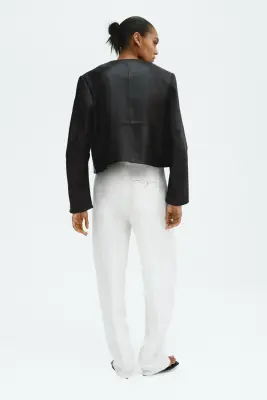 Veste courte en cuir - Noir — photo 3