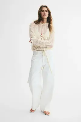 Blouse vaporeuse à nouer - Crème — photo 1