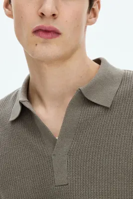 Polo Regular Fit en maille torsadée - Beige foncé — photo 2