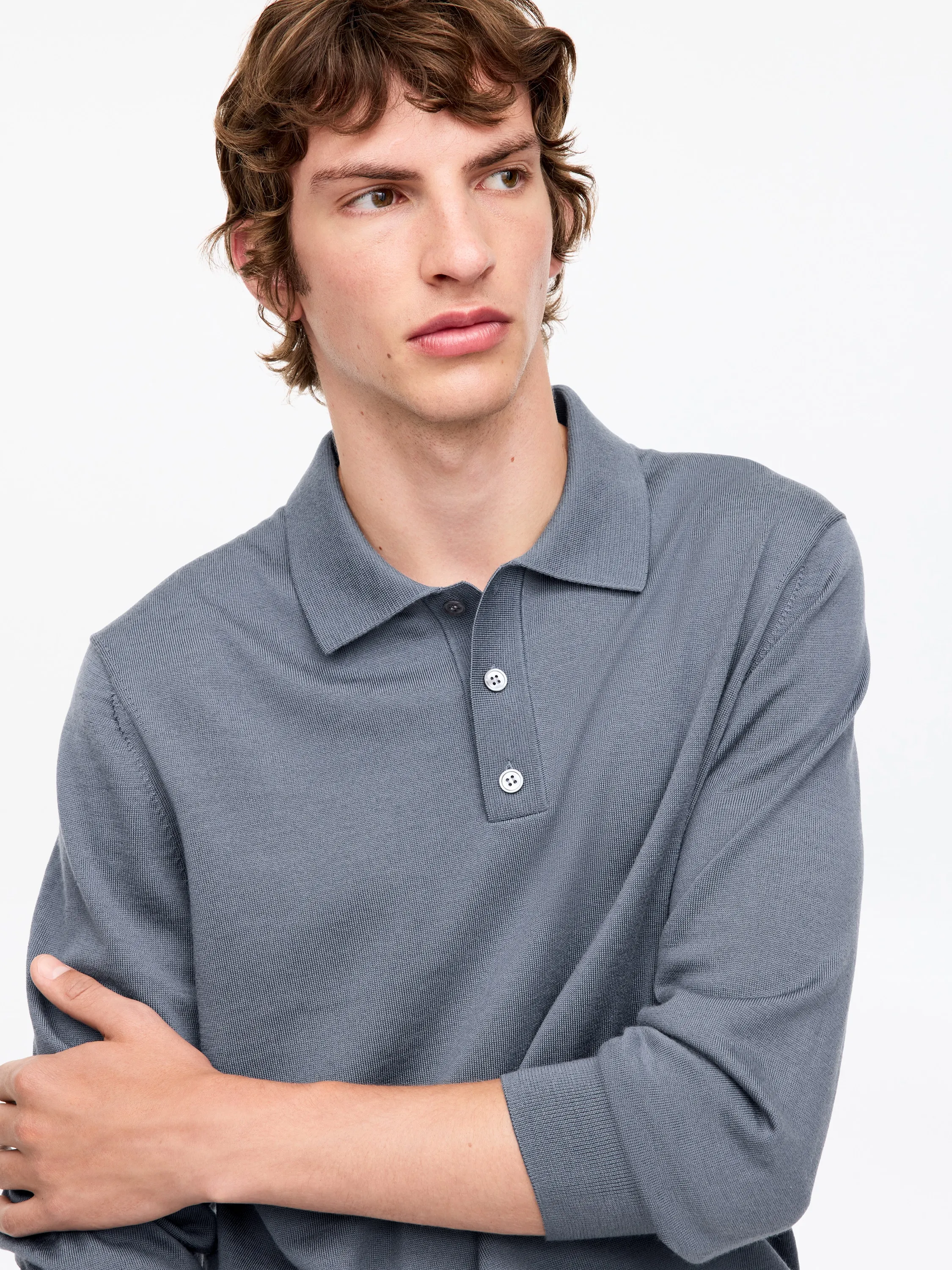 Polo en laine mérinos - Gris acier