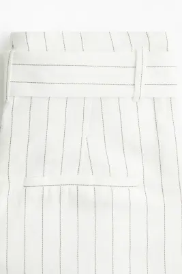 Pantalon en lin mélangé avec ceinture - Blanc/rayures tennis — photo 2