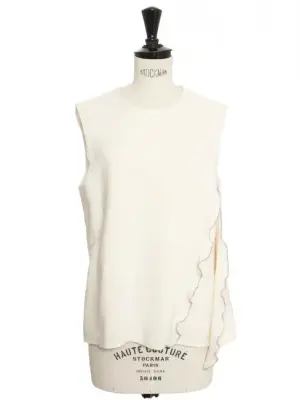 Top col rond sans manche en crêpe de soie 100% blanc crème et zip argent Prix boutique 1300€ Taille S/M — photo 1