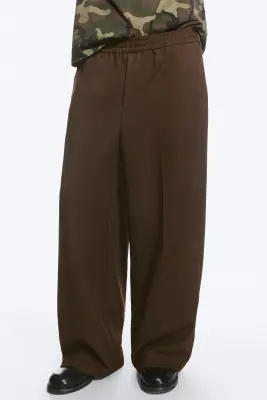 Pantalon de costume plissé baggy ample - Marron foncé — photo 4
