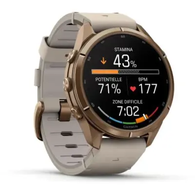 Garmin Fenix 9 Pro InReach amoled 43mm Sapphire Titane gold bracelet cuir beige crème/gris cendré 010-04335-41 — photo 4