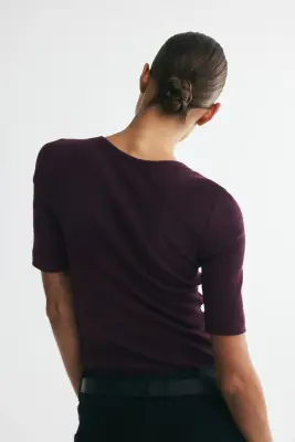 Top côtelé en soie mélangée - Violet foncé — photo 3