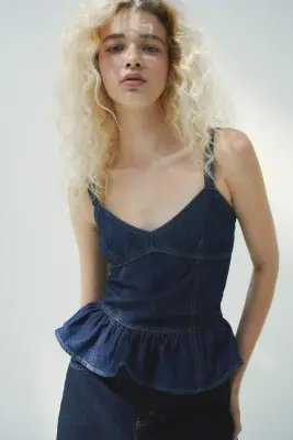 Top péplum en denim - Bleu denim foncé — photo 1