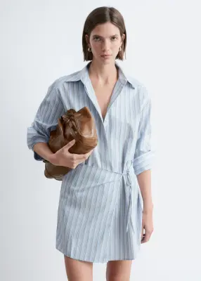 Robe-chemise portefeuille courte - Rayures fines bleues — photo 5