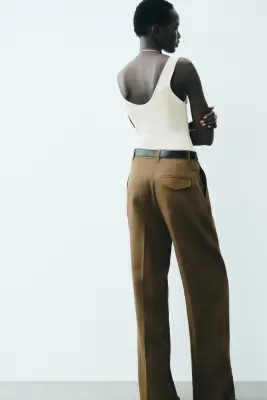 Pantalon chic en lin mélangé - Vert olive foncé — photo 3
