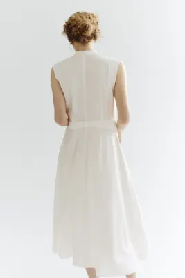 Robe chemise avec ceinture à nouer - Crème — photo 2