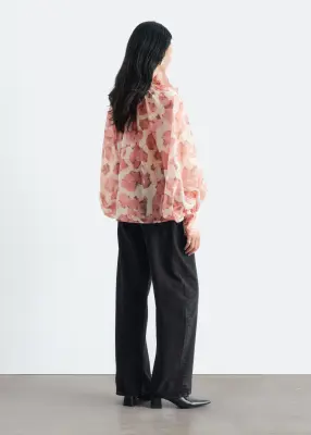 Blouse ample à encolure volantée - Rose / Motifs fleuris — photo 5
