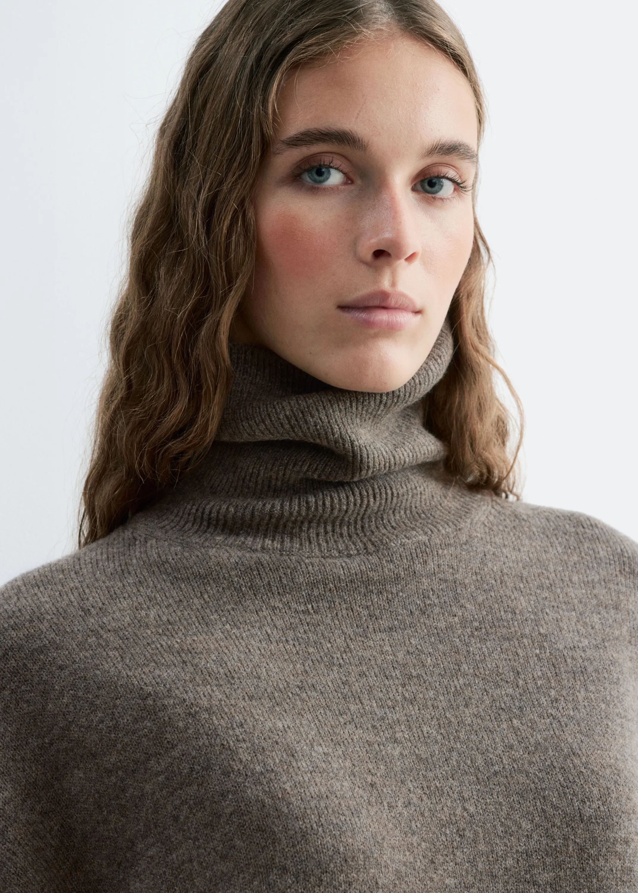 Pull à col roulé en laine et coton - Taupe foncé