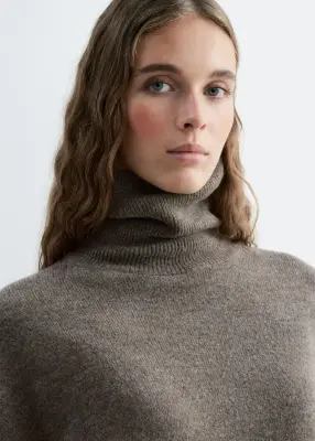 Pull à col roulé en laine et coton - Taupe foncé — photo 1
