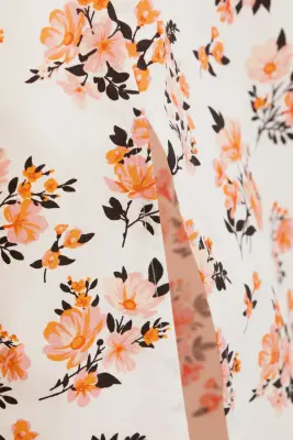 Robe midi col carré fendue - Blanc - Floral rose — photo 4