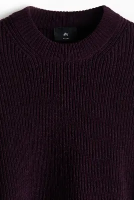 Pull Relaxed Fit en maille côtelée - Violet foncé — photo 5