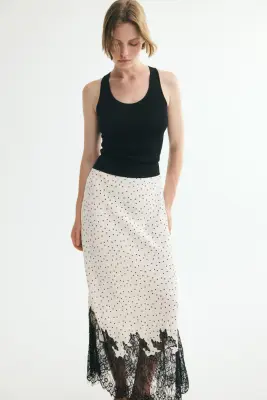 Jupe avec dentelle - Crème/pois — photo 1