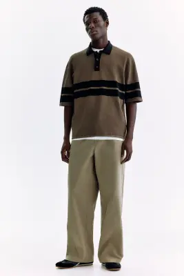 Polo Loose Fit en maille - Taupe foncé/noir — photo 1