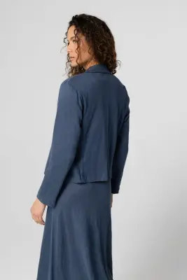 Veste Bleu Foncé Col Veste Manches Longues en Lin / Elasthanne — photo 4