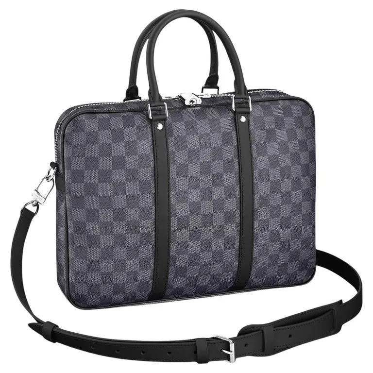 Sac porte documents de voyage toile damier graphite avec bandouliere